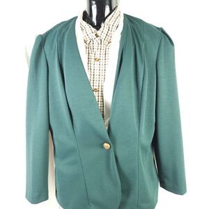 Vintage CB New York Womens Size 18 Green Single Button Blazer Jacket Made In USA